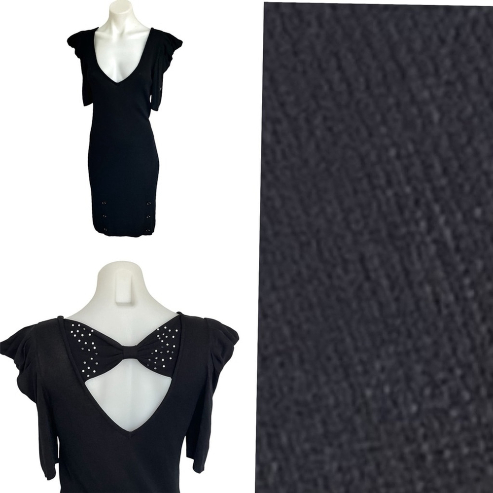Women Puff Half Sleeve V Neck Slim Fit Knit dress Sz S - Picture 2 of 12